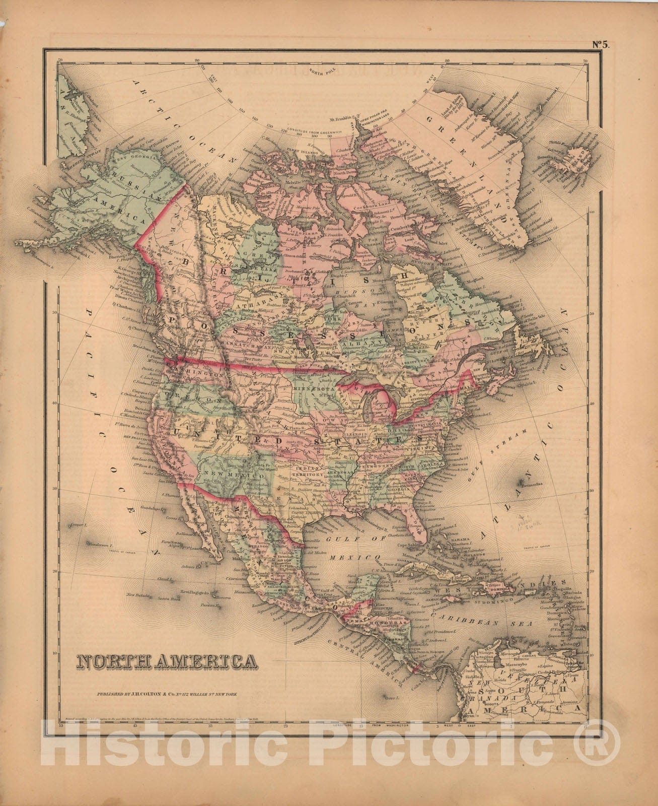 Historic Map : General Atlas (Of The World), North America 1857 , v2, Vintage Wall Art