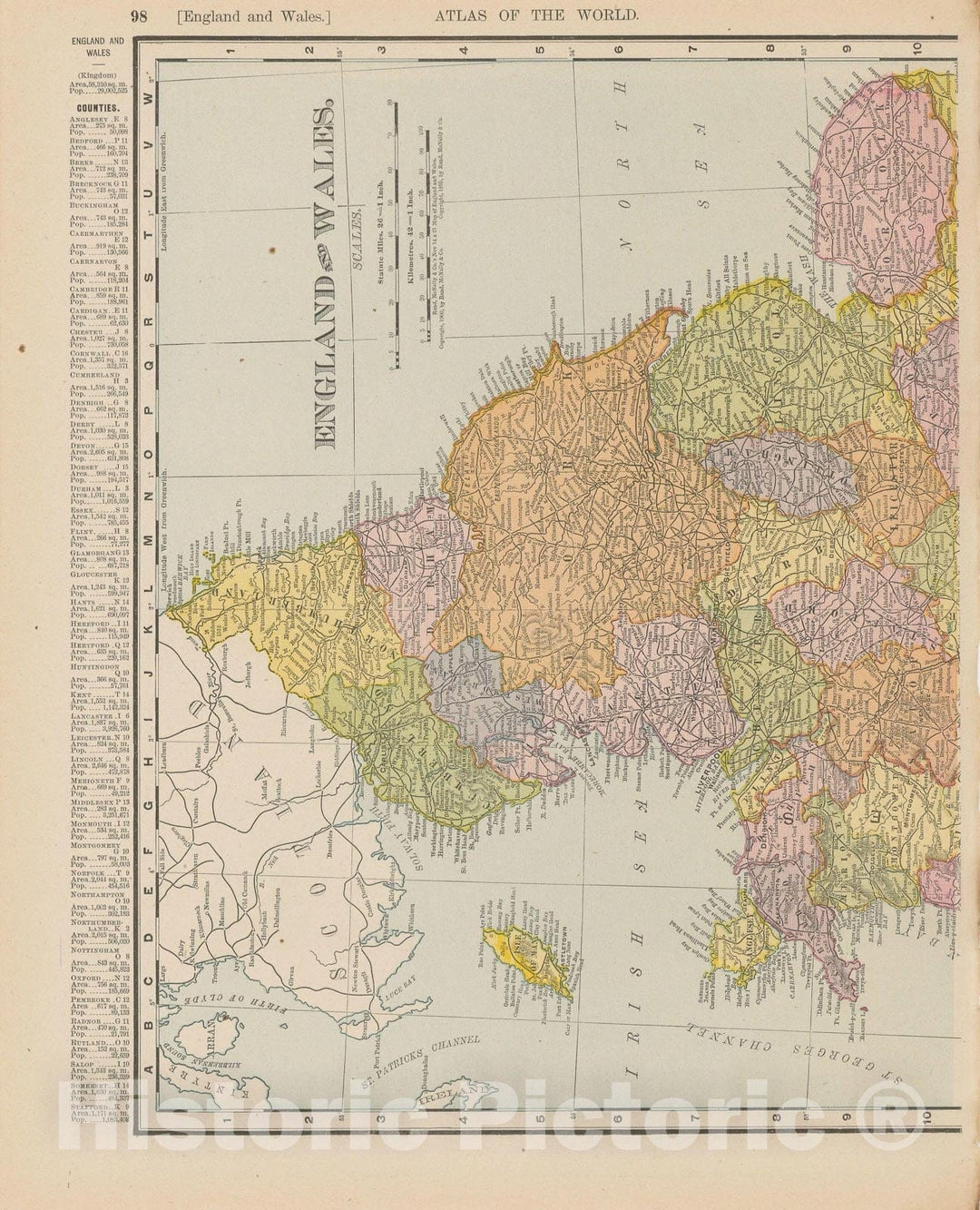 Historic Map : Wales & England 1900 , Universal Atlas World , Vintage Wall Art