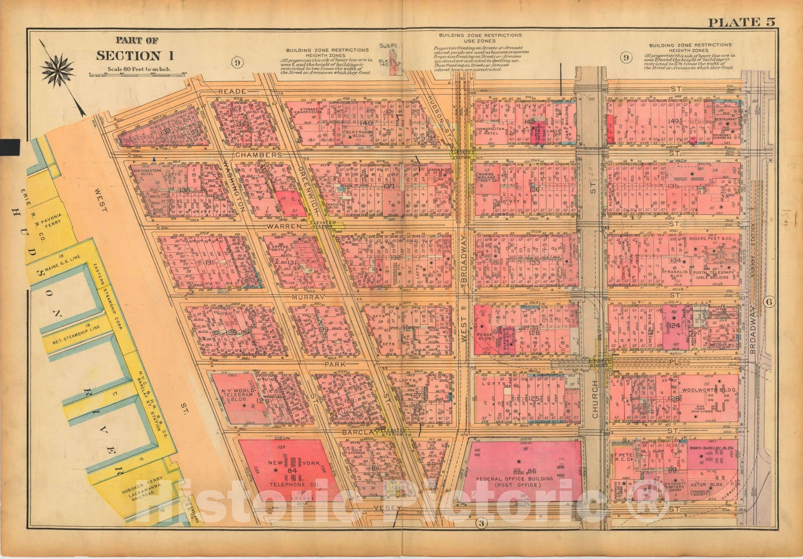 Historic Map : Atlas City of New York, Borough of Manhattan, Volume One, Battery to 14th Street, Manhattan 1922 Plate 005 , Vintage Wall Art