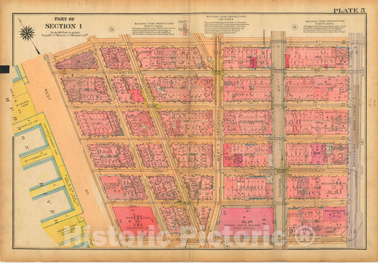 Historic Map : Atlas City of New York, Borough of Manhattan, Volume One, Battery to 14th Street, Manhattan 1922 Plate 005 , Vintage Wall Art