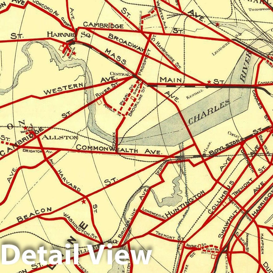 Historic Map : Greater Boston Transit Maps, Boston Elevated Railway 1915 Railroad Catography , Vintage Wall Art