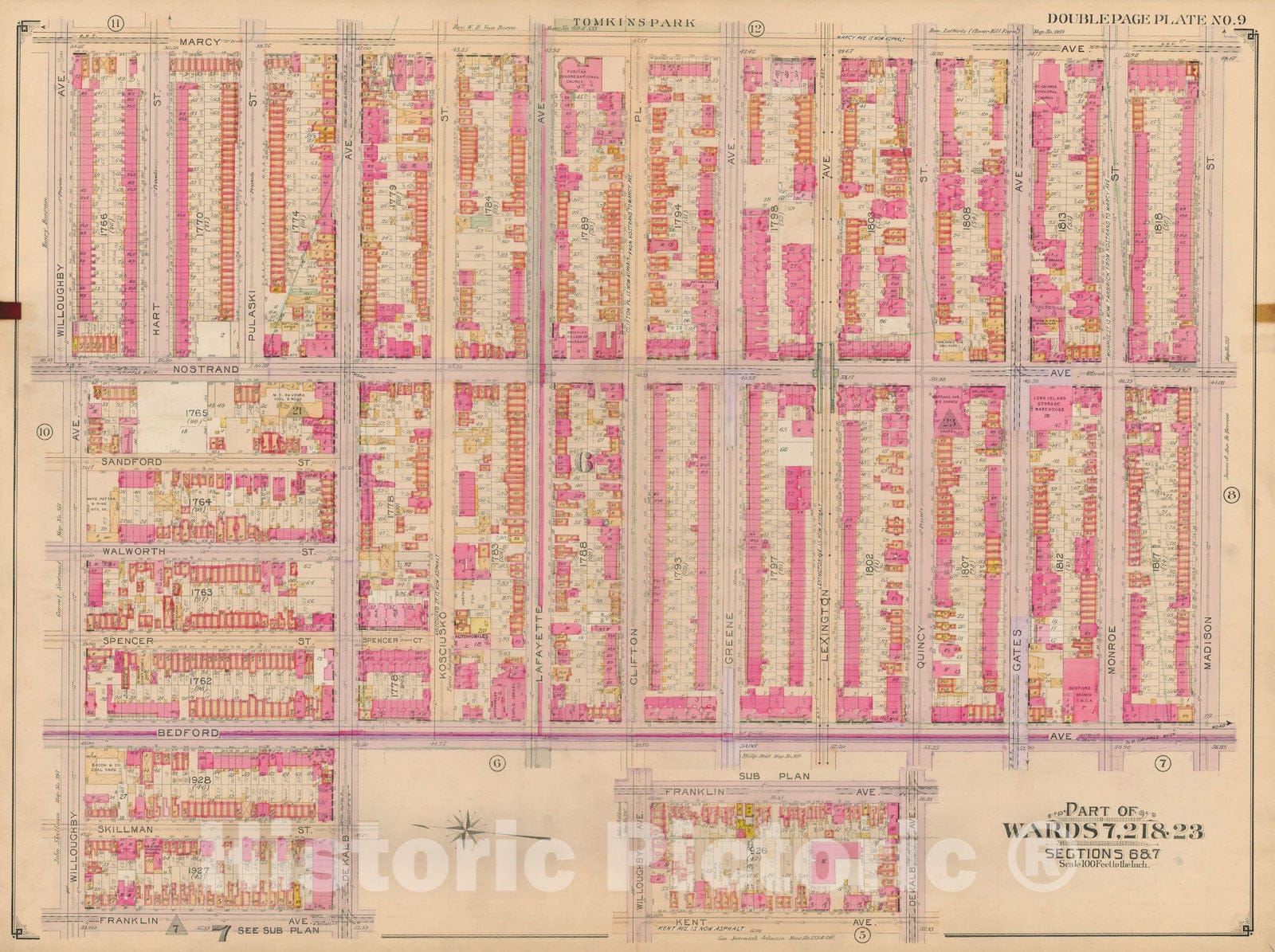 Historic Map : Brooklyn 1904 Plate 009 , Atlas Borough of Brooklyn , Vintage Wall Art