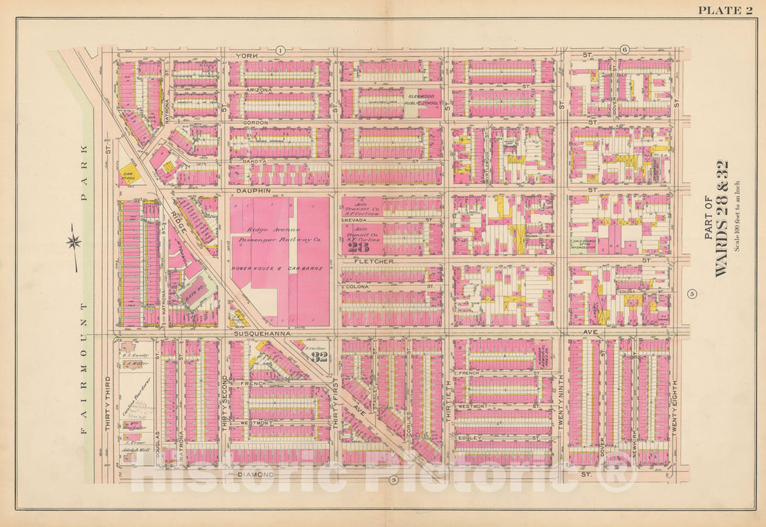 Historic Map : Philadelphia 1908 Plate 002 , Atlas 28th 32nd & 37th Wards of the City of Philadelphia , Vintage Wall Art