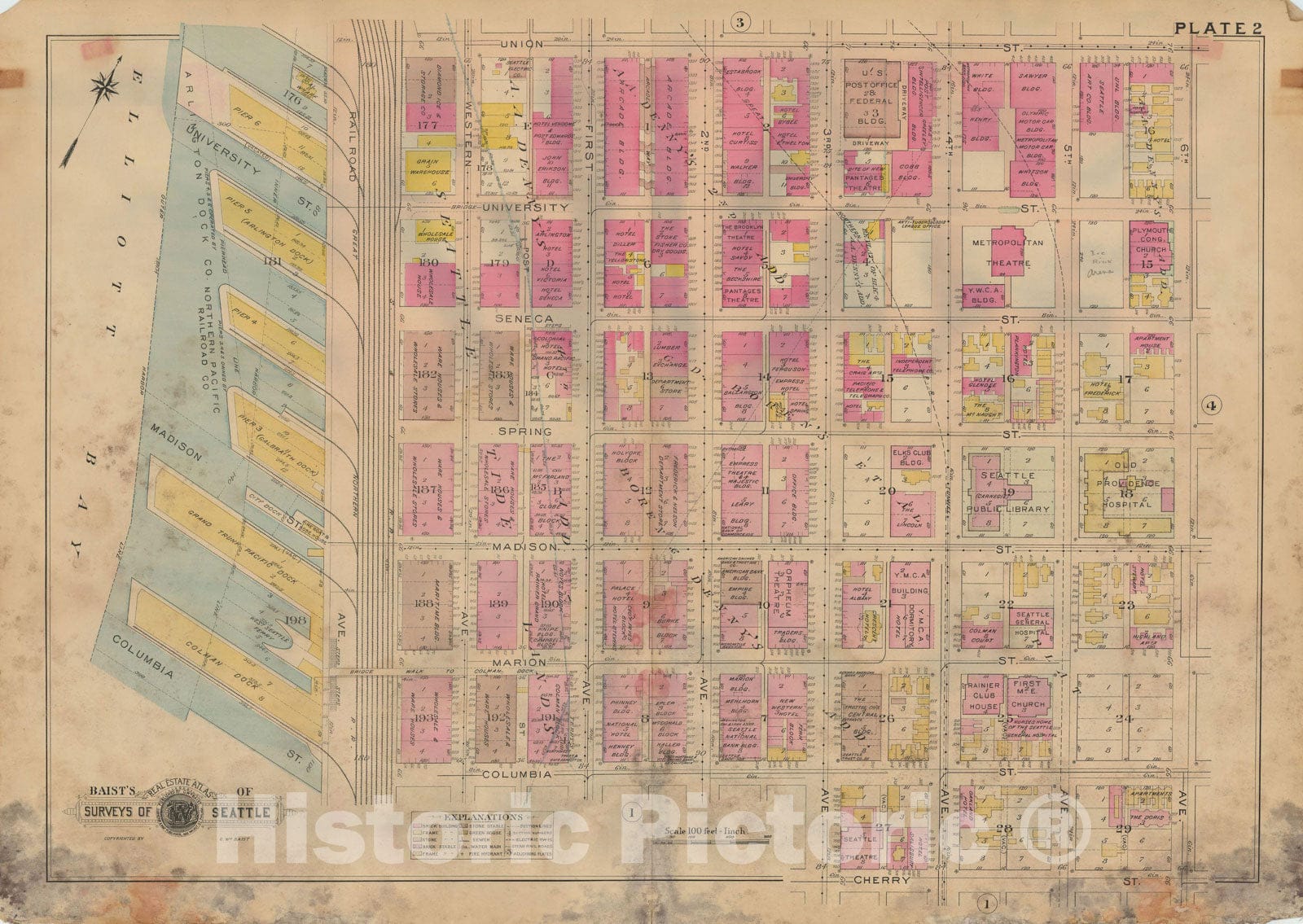 Historic Map : Real Estate Atlas of Surveys of Seattle, Seattle 1912 Plate 002 , Vintage Wall Art