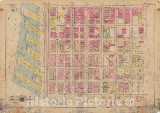 Historic Map : Real Estate Atlas of Surveys of Seattle, Seattle 1912 Plate 002 , Vintage Wall Art