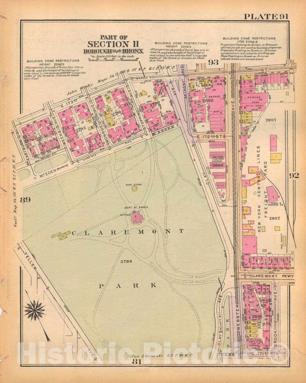 Historic Map : Borough of The Bronx, Sections 9-13, The Bronx 1928 Plate 091 , Vintage Wall Art