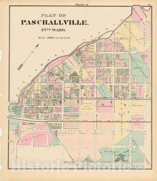 Historic Map : Atlas of West Philadelphia including the 24th & 27th Wards of the City of Philadelphia, West Philadelphia 1872 Plate O , Vintage Wall Art