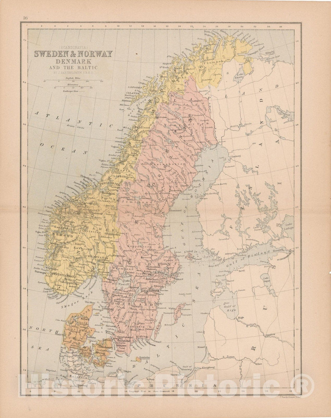 Historic Map : Scandinavia 1875 , Student Atlas of Modern Geography , Vintage Wall Art