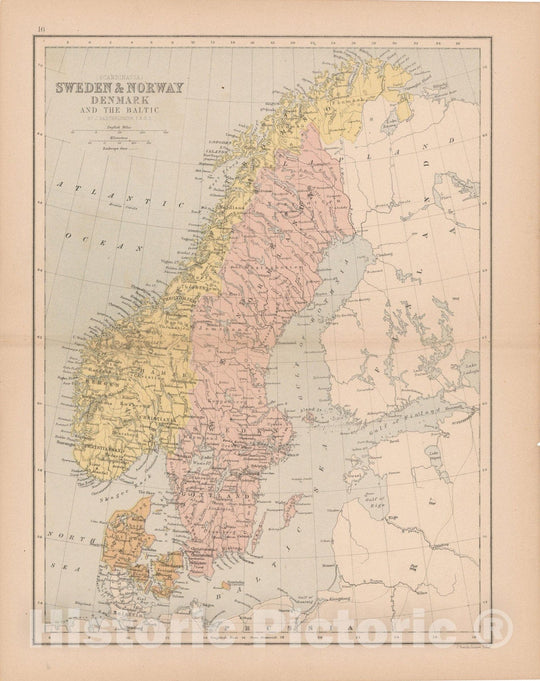 Historic Map : Scandinavia 1875 , Student Atlas of Modern Geography , Vintage Wall Art