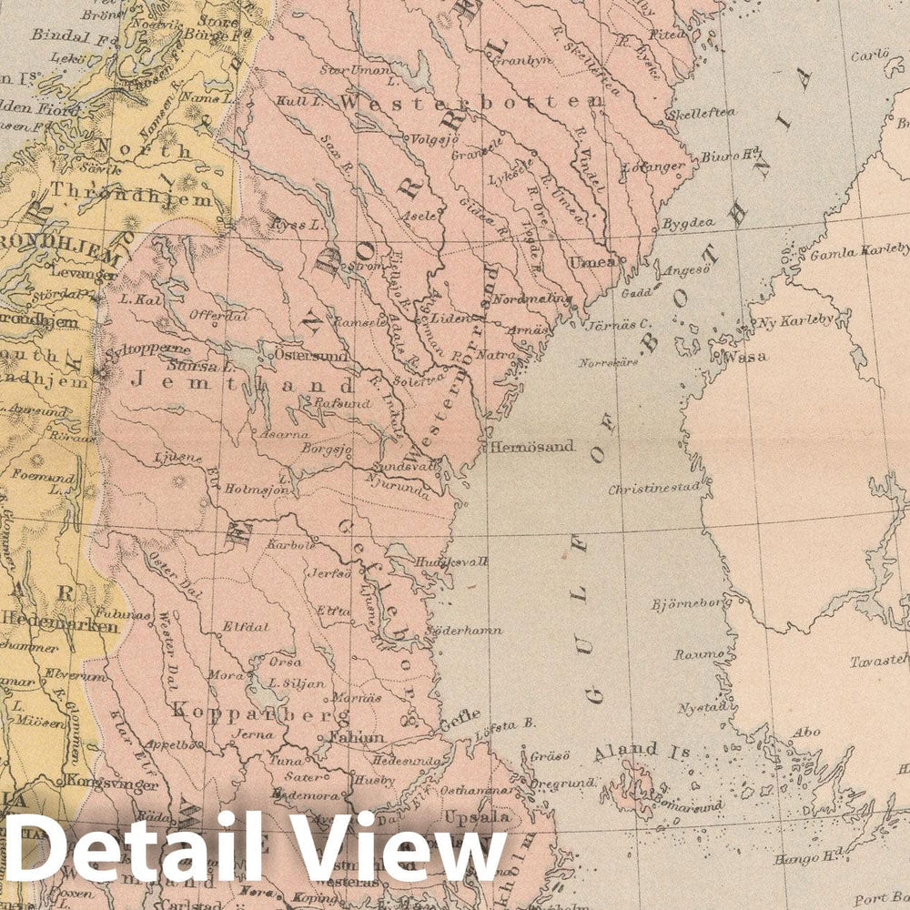 Historic Map : Scandinavia 1875 , Student Atlas of Modern Geography , Vintage Wall Art