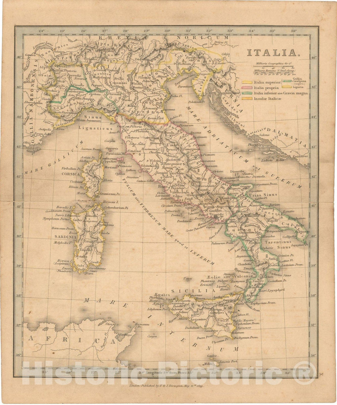 Historic Map : First Classical Atlas, Ancient Italy 1849 , Vintage Wall Art