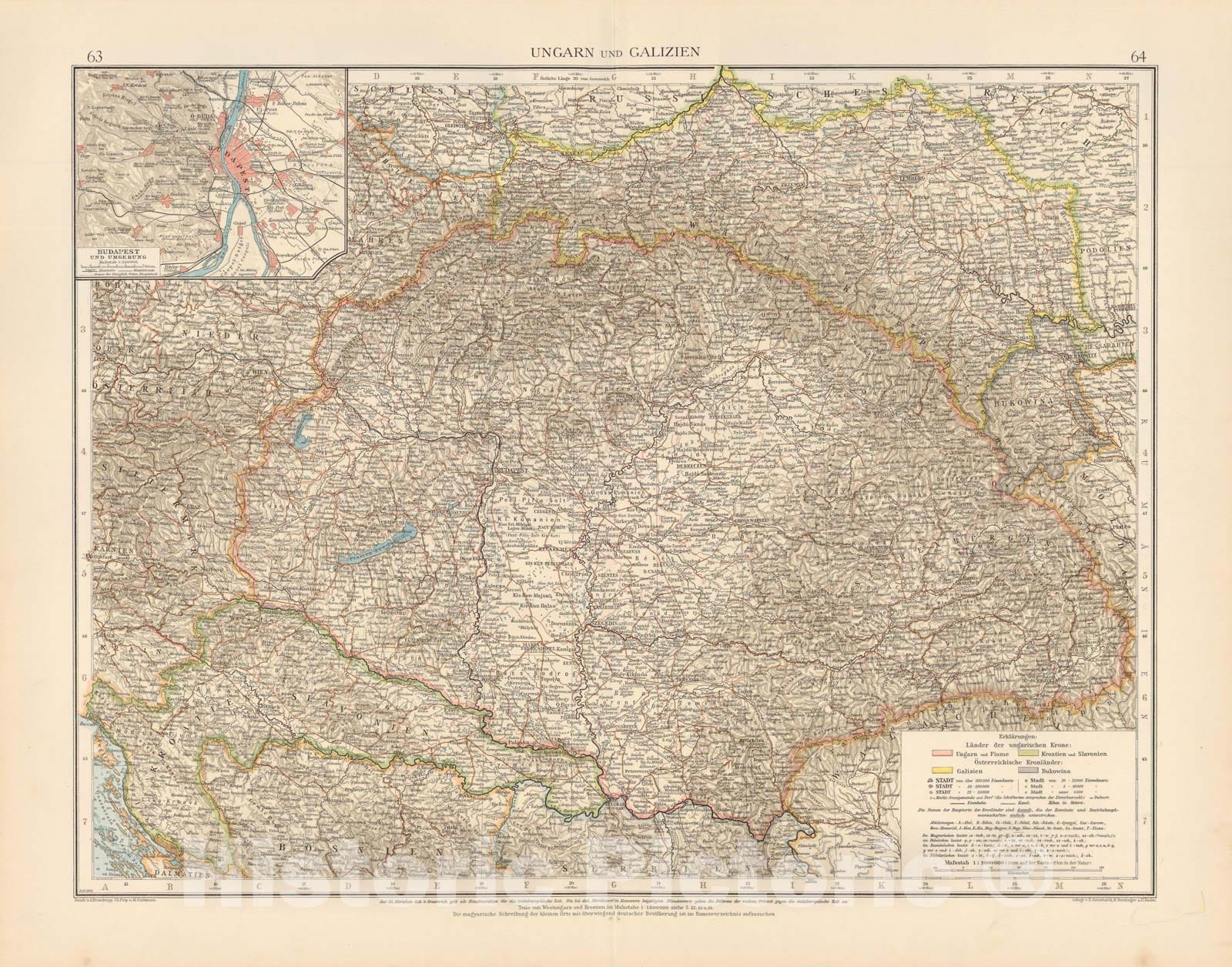 Historic Map : Hungary 1899 , Andrees Allgemeiner Handatlas , Vintage Wall Art