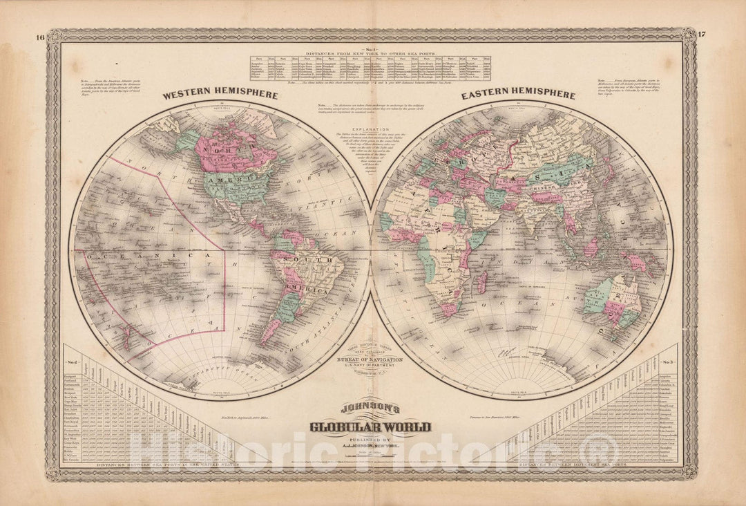 Historic Map : Family Atlas World, World Map 1873 , Vintage Wall Art