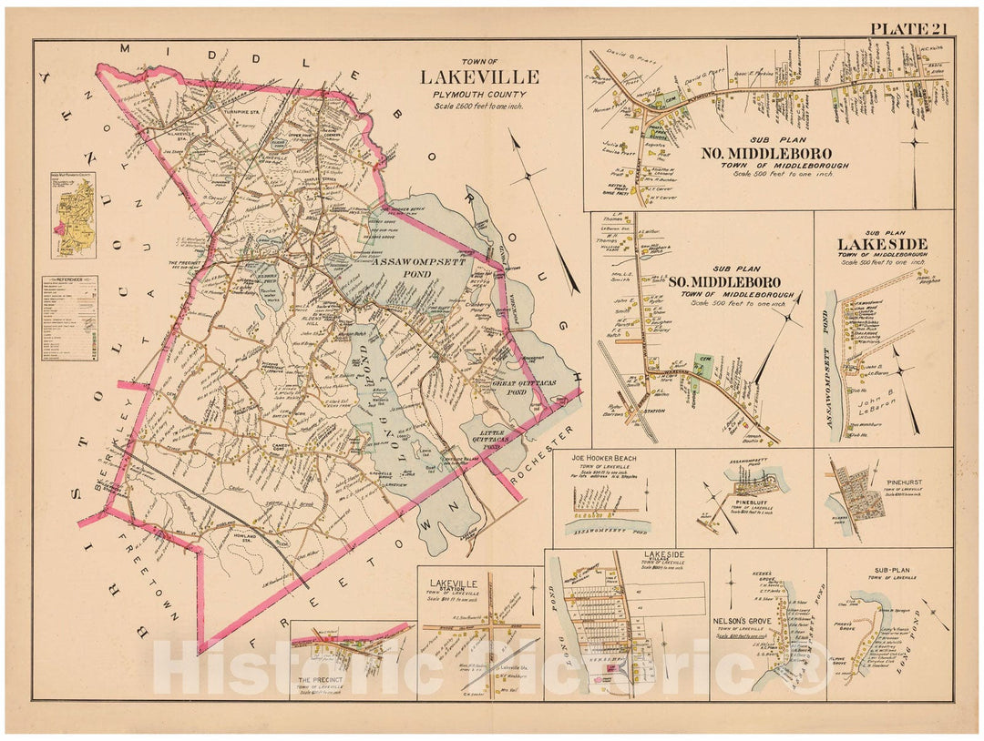 Historic Map : MA, Lakeville 1903 Plate 022 , New Topographical Atlas of Surveys of Plymouth County ... , Vintage Wall Art