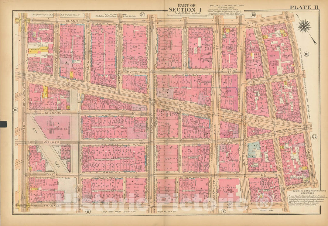 Historic Map : Atlas City of New York, Borough of Manhattan, Vol 1, Batery to 14th St 1922 - 1935 Plate 011 , Vintage Wall Art