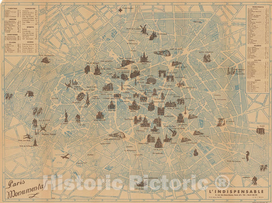 Historic Map : Europe, Paris Monumental 1944 , Vintage Wall Art