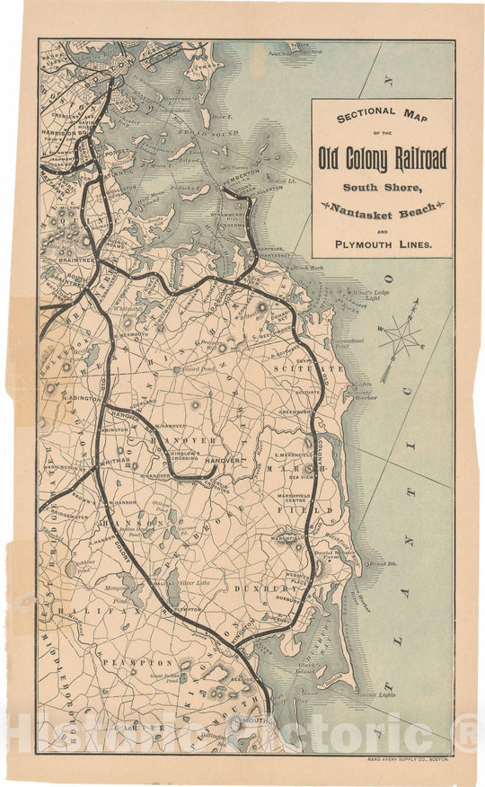 Historic Map : Old Colony Railroad Maps, South Shore 1888 Transit Cartography , Vintage Wall Art