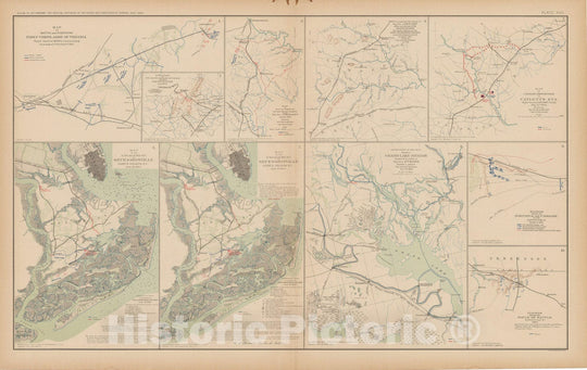 Historic Map : Civil War Atlas of the Union and Confederate Armies, Battles in MS, SC & VA 1895 , Vintage Wall Art