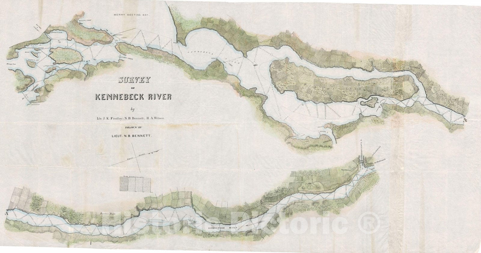 Historic Map : Kennebec River 1869 Topographic Map , Vintage Wall Art