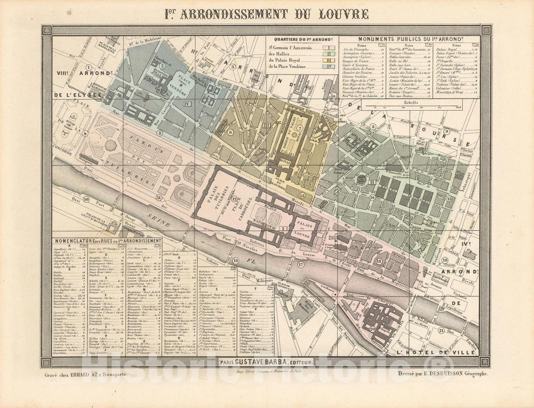 Historic Map : Europe, Paris 1860 1st Arrondissement , Vintage Wall Art