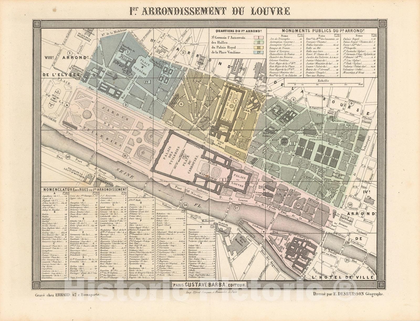 Historic Map : Europe, Paris 1860 1st Arrondissement , Vintage Wall Art