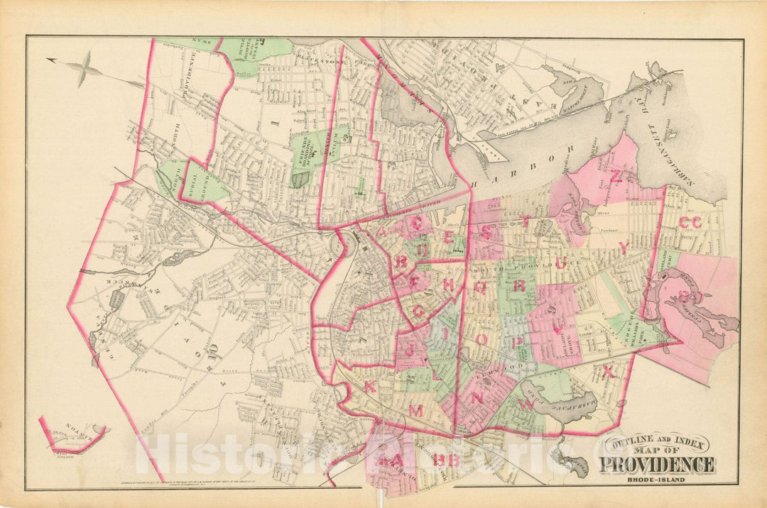 Historic Map : City Atlas of Providence Rhode Island by Wards, Volume II, Providence 1875 Index Plate , Vintage Wall Art