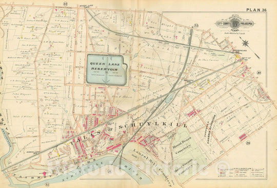 Historic Map : Baist's Property Atlas of Philadelphia, Philadelphia 1895 Plate 036 , Vintage Wall Art