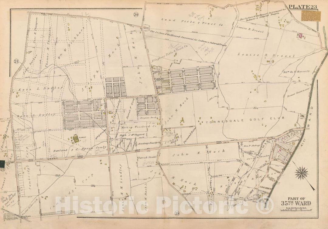 Historic Map : Atlas City of Philadelphia 35th Ward, Philadelphia 1927 Plate 023 , Vintage Wall Art