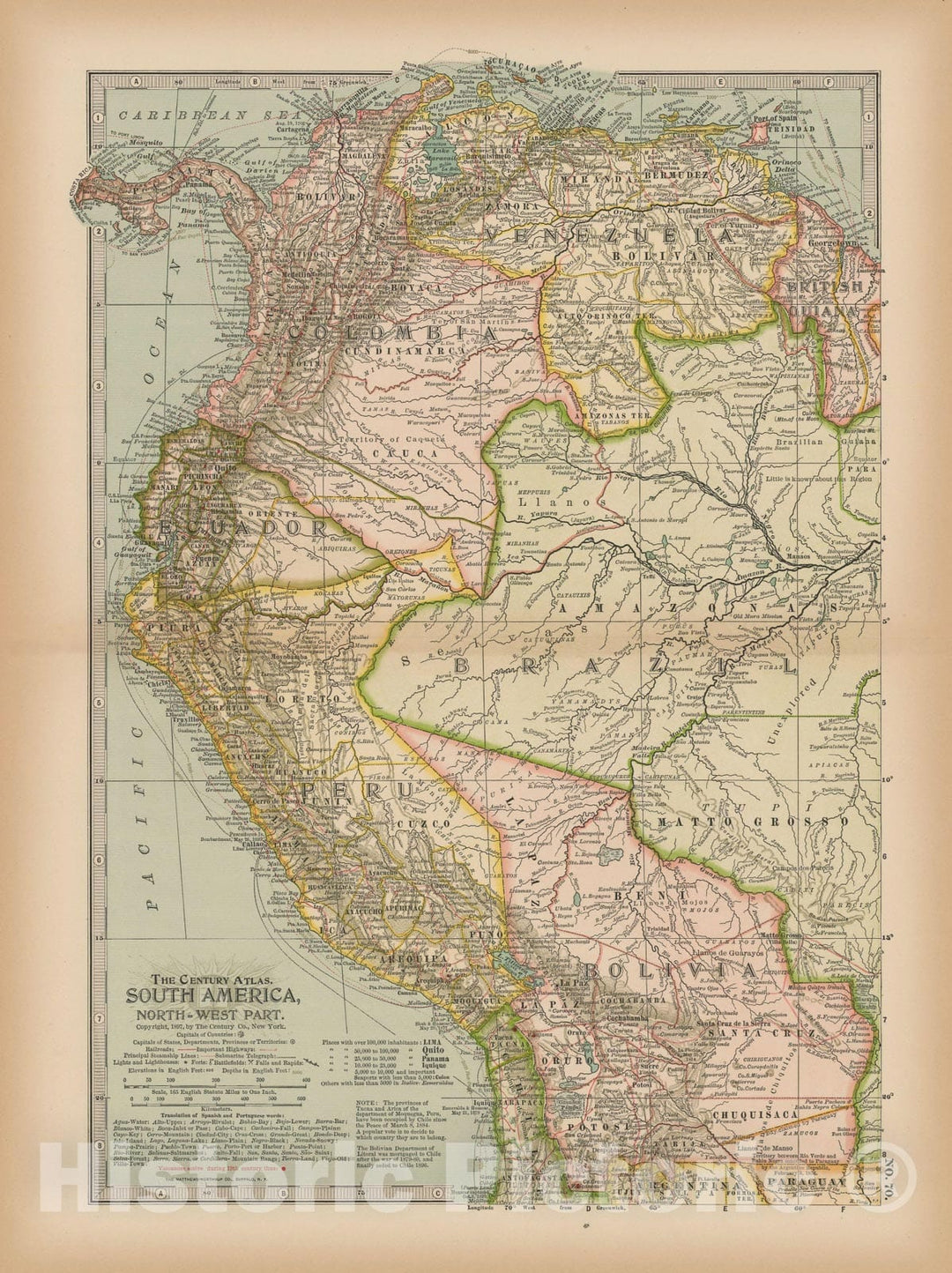 Historic Map : South America 1897 , The Century Atlas World , v3, Vintage Wall Art