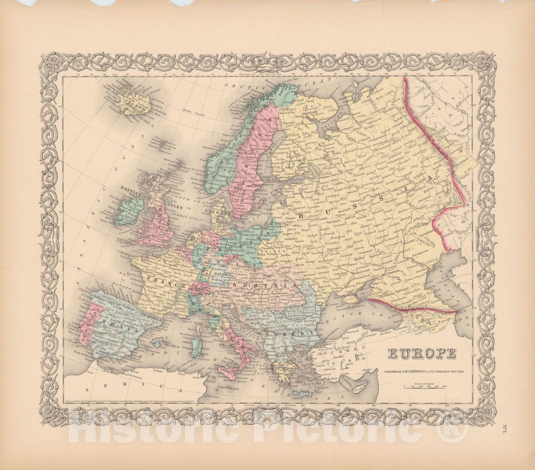 Historic Map : Europe 1856 , Colton's Atlas World , Vintage Wall Art