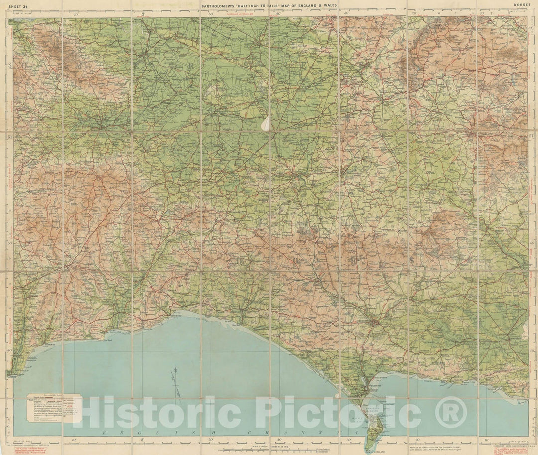 Historic Map : Bartholomew's Half-Inch to Mile Maps of England and Wales , v2, Vintage Wall Art