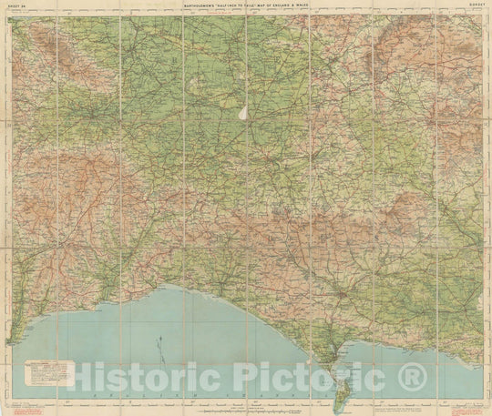 Historic Map : Bartholomew's Half-Inch to Mile Maps of England and Wales , v2, Vintage Wall Art