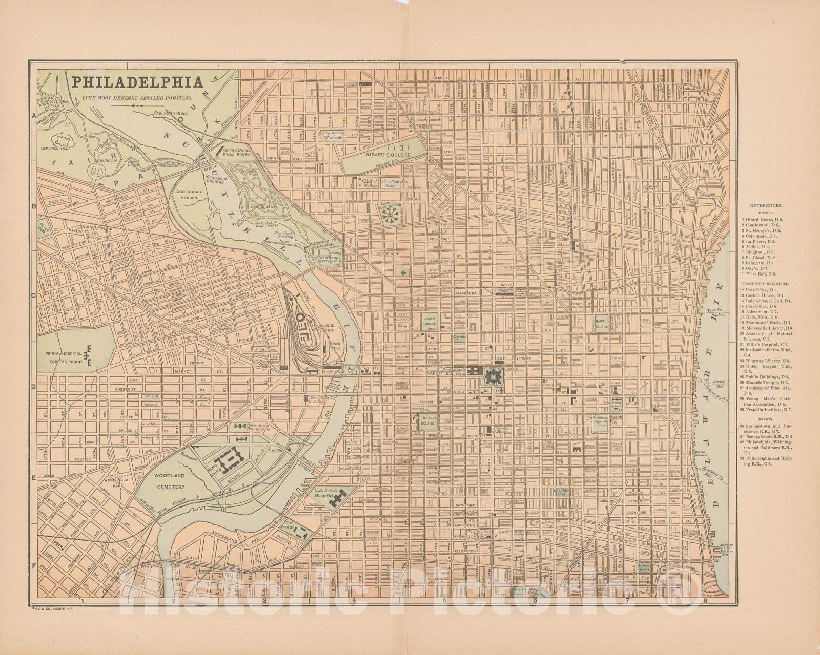 Historic Map : Philadelphia, Philadelphia unknown , v2, Vintage Wall Art