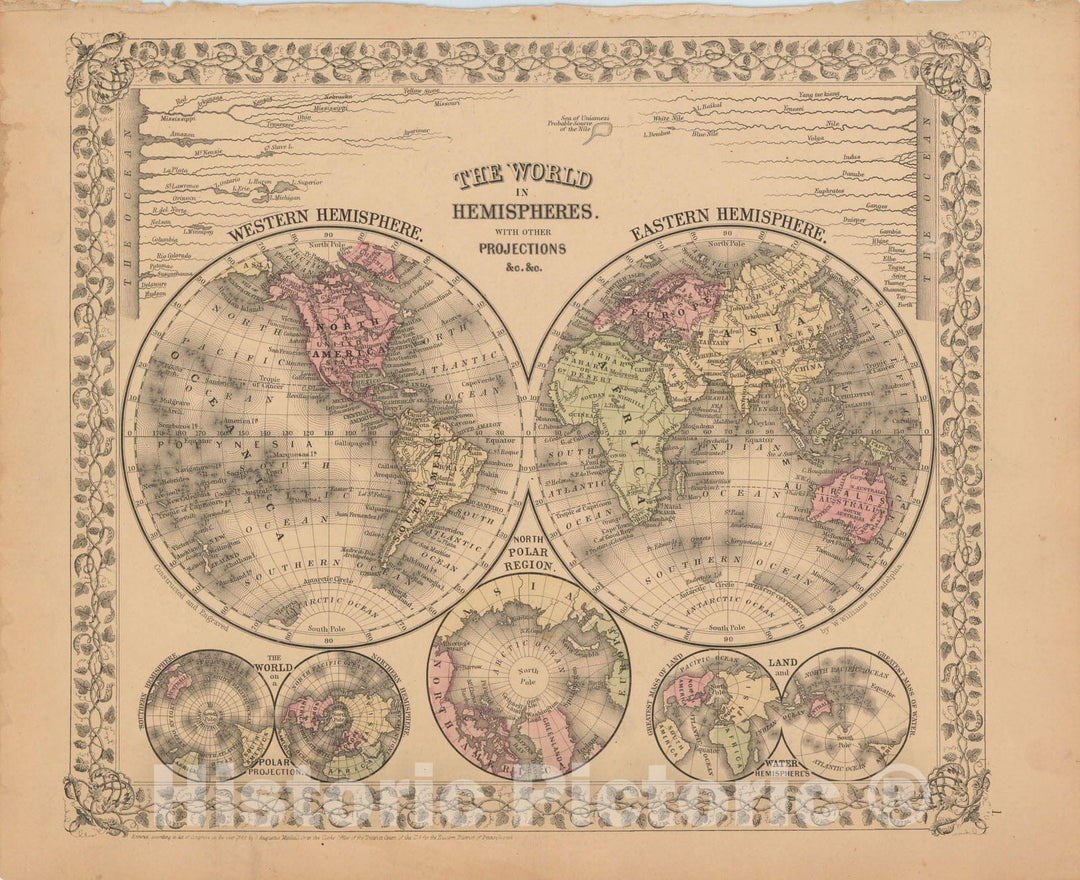 Historic Map : New General Atlas, World Map 1867 , Vintage Wall Art