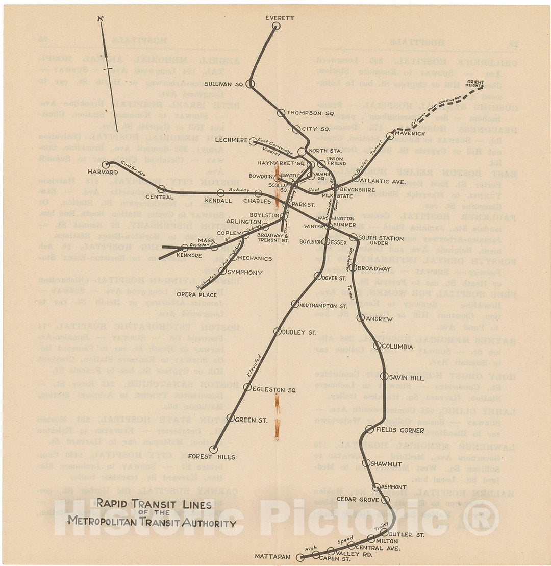 Historic Map : Greater Boston Transit Maps, Boston MTA Map 1950 Railroad Catography , Vintage Wall Art