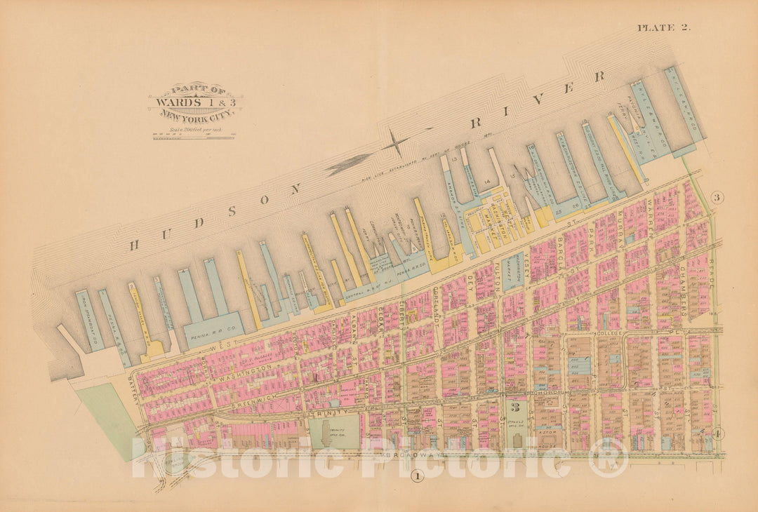 Historic Map : Manhattan & New York City 1885 Plate 002 , Robinson's Atlas City of New York , Vintage Wall Art