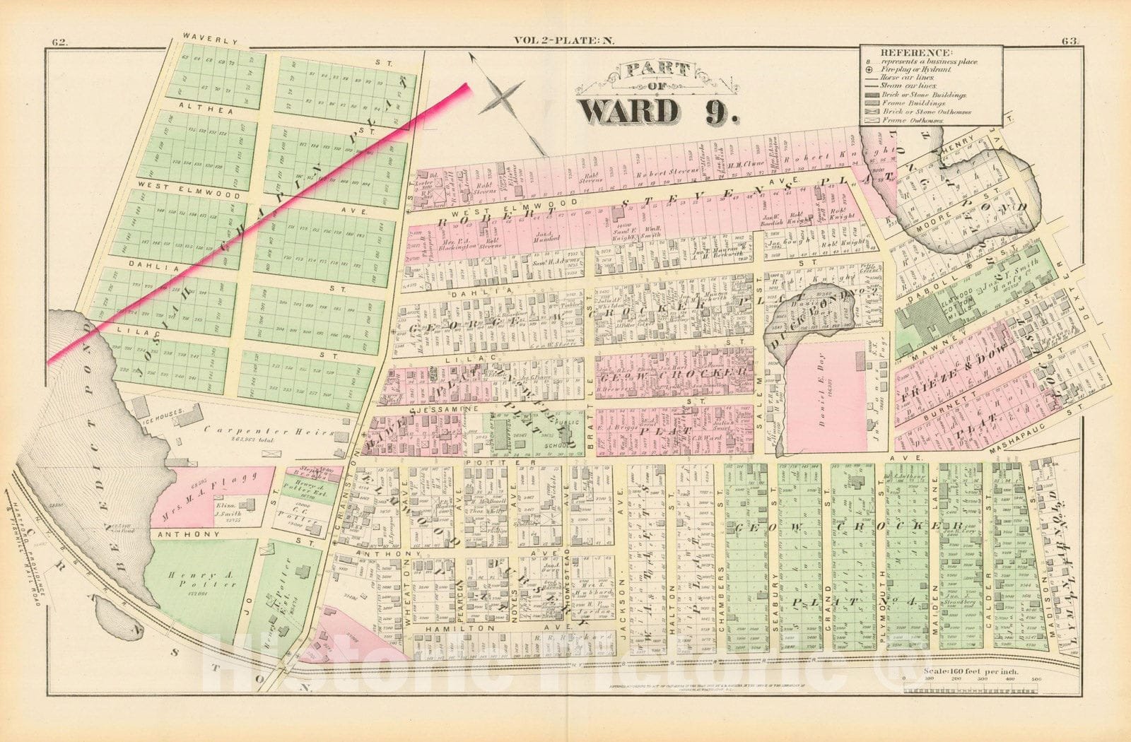 Historic Map : City Atlas of Providence Rhode Island by Wards, Volume II, Providence 1875 Plate N , Vintage Wall Art