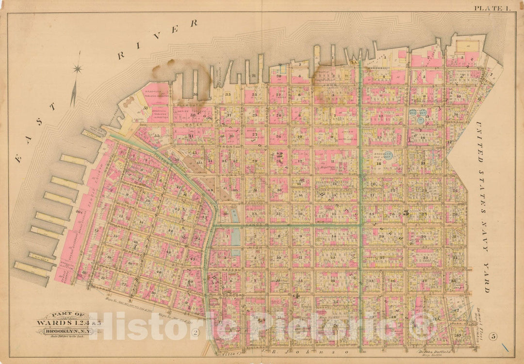 Historic Map : Robinson's Atlas City of Brooklyn, NY, Brooklyn 1886 Plate 001 , Vintage Wall Art