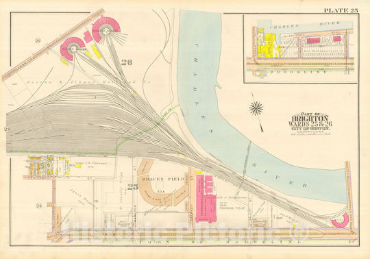 Historic Map : Atlas City of Boston, Wards 25 & 26 Brighton, Allston & Brighton 1916 Plate 025 , Vintage Wall Art