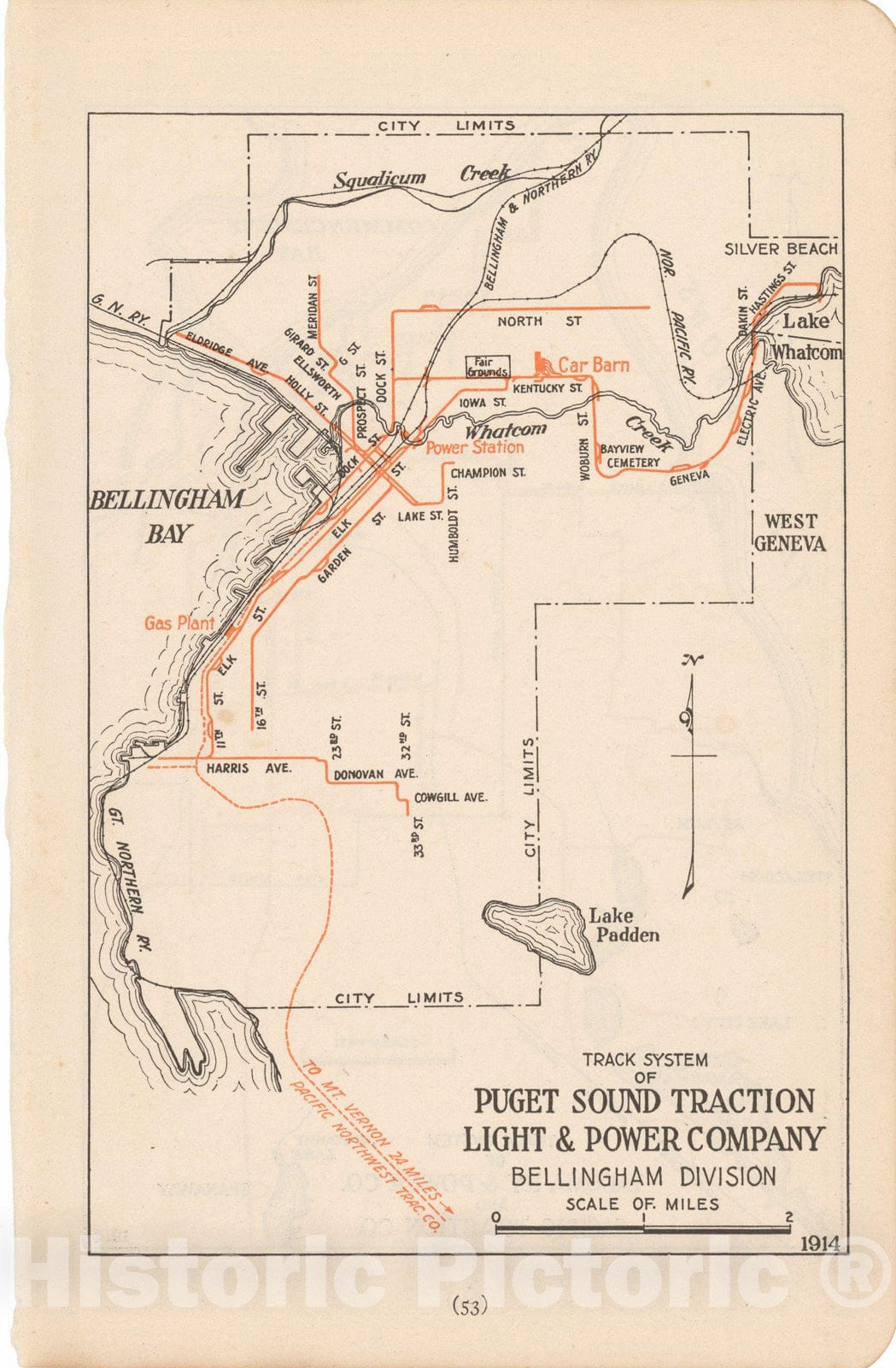 Historic Map : Bellingham 1914 , North American Electric Power and Traction Companies , Vintage Wall Art