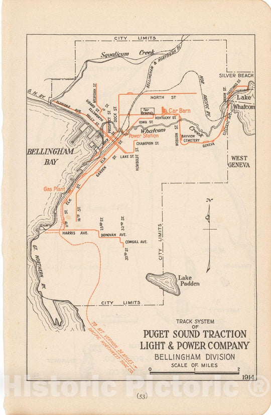 Historic Map : Bellingham 1914 , North American Electric Power and Traction Companies , Vintage Wall Art