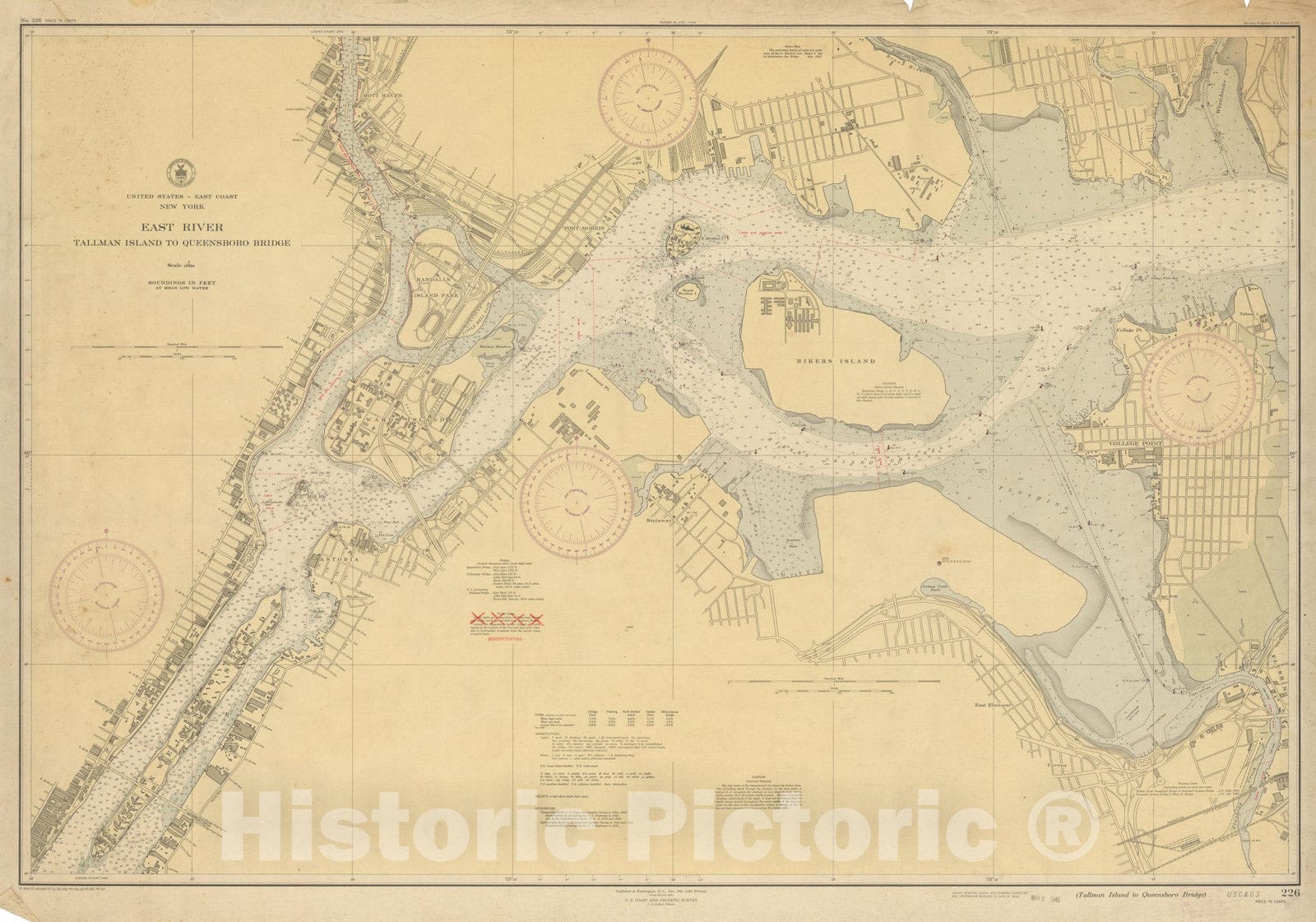 Historic Map : Coastal Charts - NYC East River: Tallman Is. to Queensboro Bridge 1946 , Vintage Wall Art