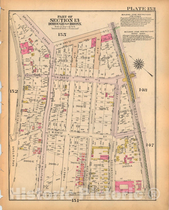 Historic Map : Borough of The Bronx, Sections 9-13, The Bronx 1928 Plate 153 , Vintage Wall Art