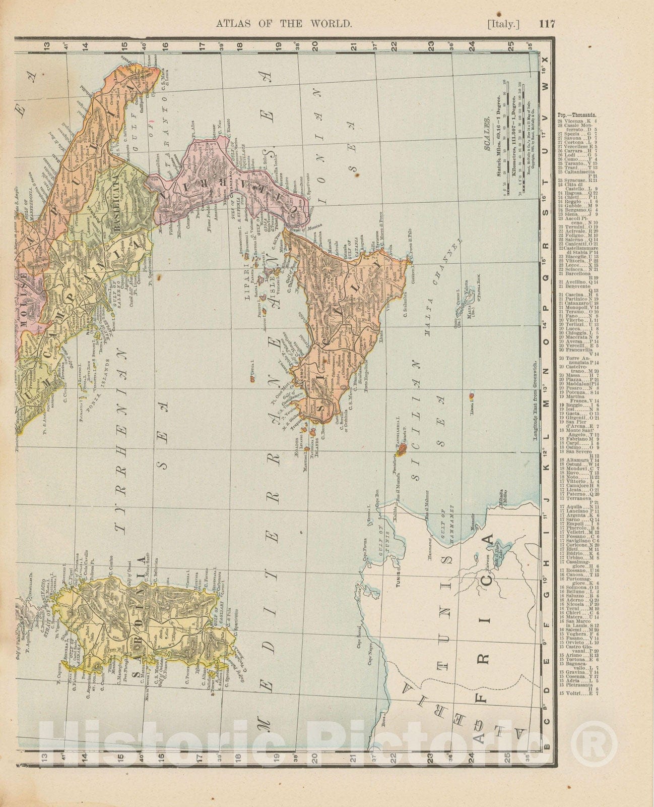 Historic Map : Italy 1900 , Universal Atlas World , v2, Vintage Wall Art