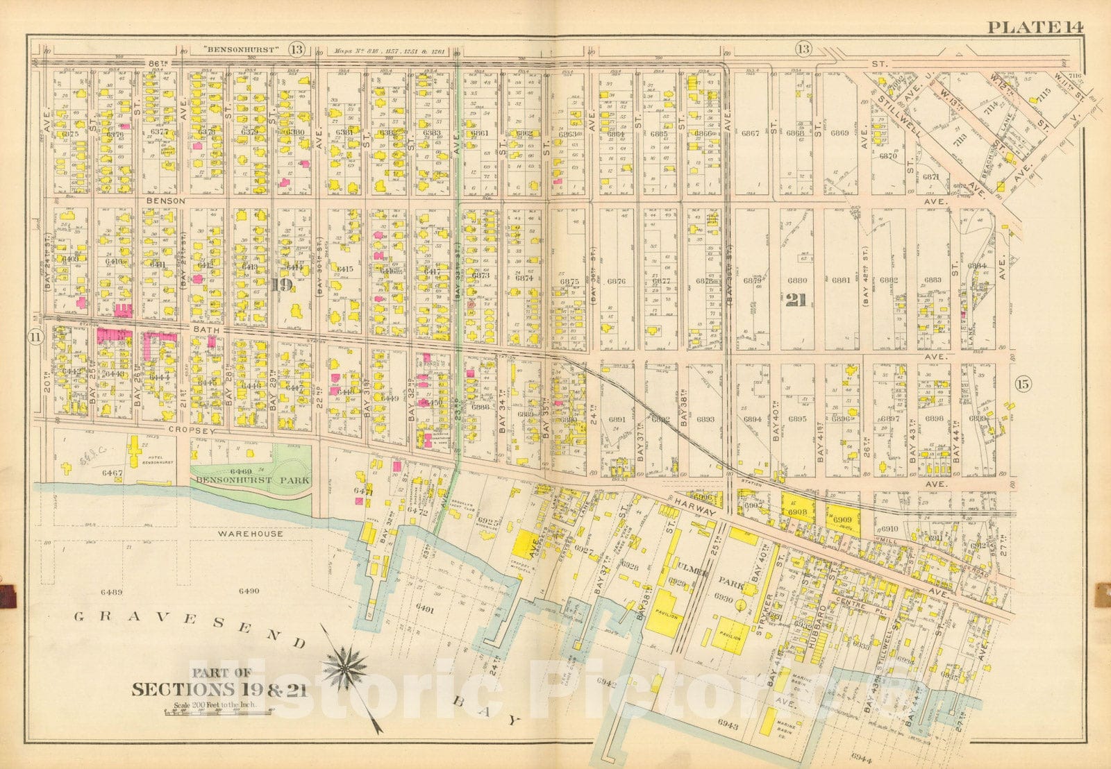 Historic Map : Vol. 2, Brooklyn 1907 Plate 014 , Atlas Borough of Brooklyn , Vintage Wall Art