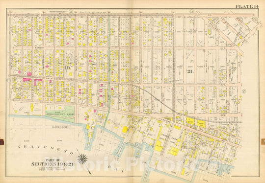 Historic Map : Vol. 2, Brooklyn 1907 Plate 014 , Atlas Borough of Brooklyn , Vintage Wall Art