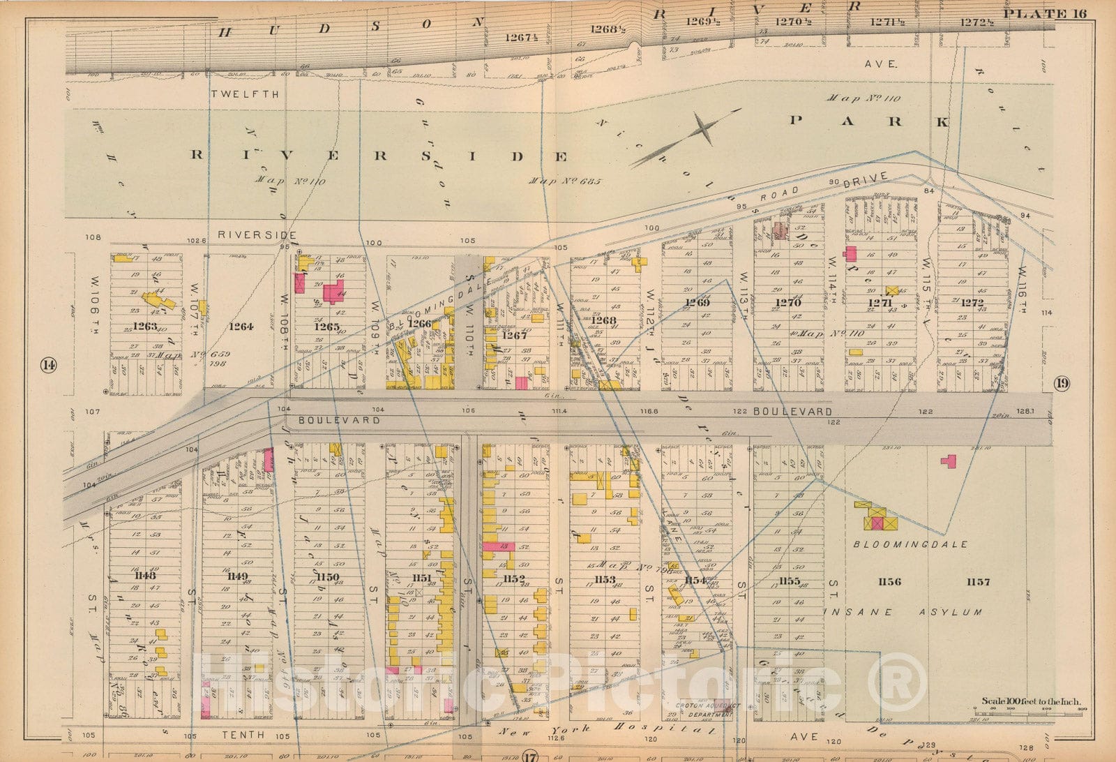 Historic Map : Atlas City of New York, Vol 2 ... 12th Ward, 2nd Ed., Manhattan 1884 Plate 016 , Vintage Wall Art