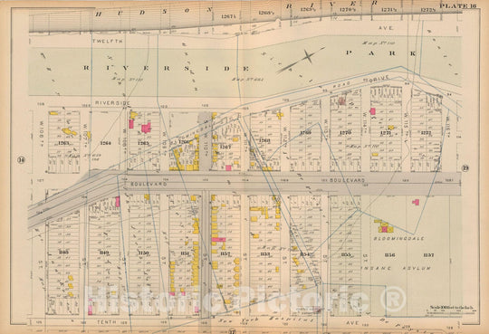 Historic Map : Atlas City of New York, Vol 2 ... 12th Ward, 2nd Ed., Manhattan 1884 Plate 016 , Vintage Wall Art