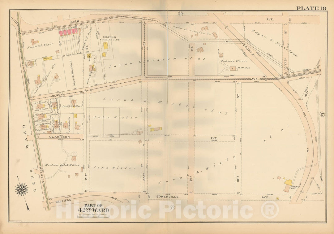 Historic Map : Atlas City of Philadelphia, 42nd Ward, Philadelphia 1913 Plate 018 , Vintage Wall Art