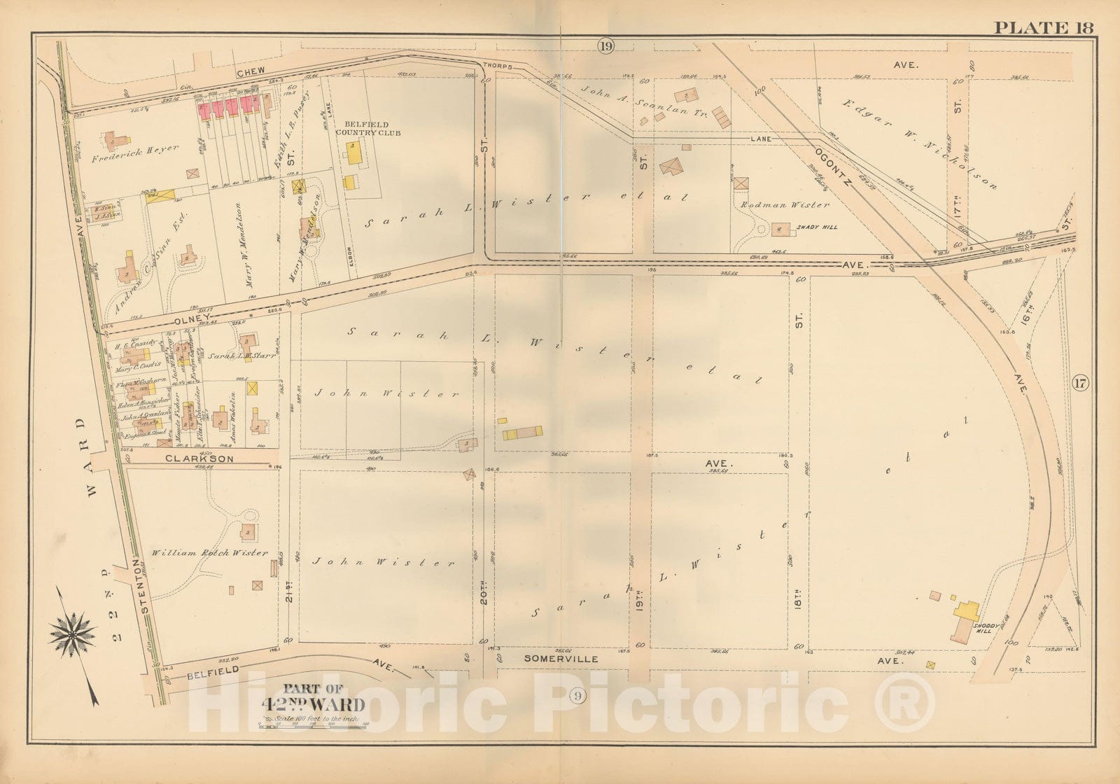 Historic Map : Atlas City of Philadelphia, 42nd Ward, Philadelphia 1913 Plate 018 , Vintage Wall Art